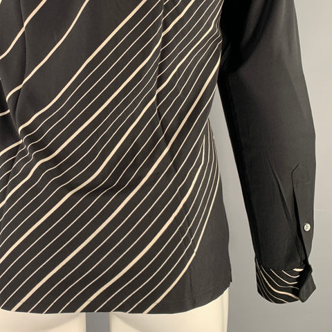 THEORY 'Liam' Size S Black Stripe Silk Blend Button Up Long Sleeve Shirt