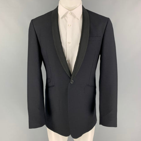 AQUASCUTUM Blazer Sport Noir en Laine et Soie à Col Châle, Taille 40