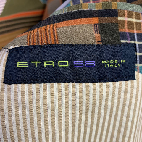 ETRO Size 48 Cream Beige Seersucker Cotton Sport Coat