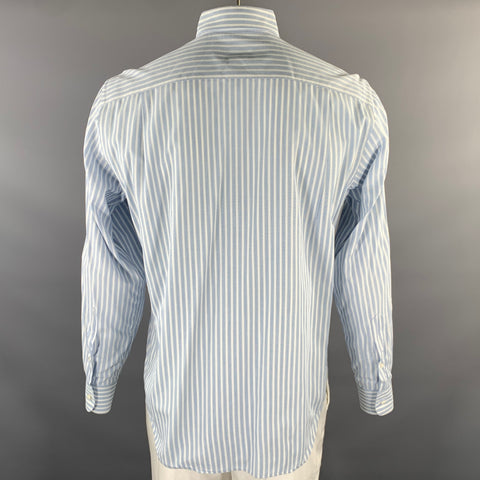 LORO PIANA Size XL Blue White Stripe Cotton Button Down Long Sleeve Shirt