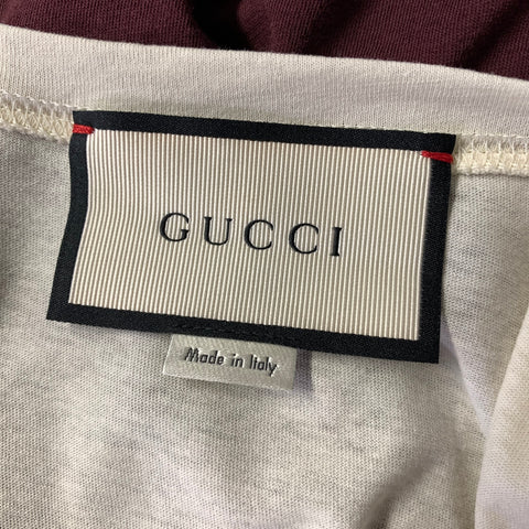 GUCCI Size XS Beige Burgundy Studded Cotton Crew Neck T shirt
