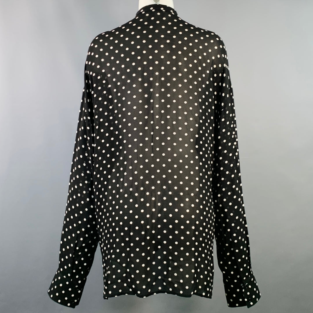 HAIDER ACKERMANN Size S Black White Polka Dot Crepe Nehru Collar Hidden Buttons Shirt