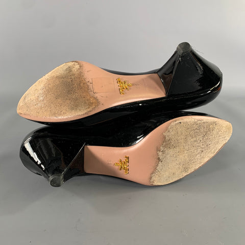 PRADA Size 8 Black Patent Leather 11312B Patent Pointed Toe Pumps