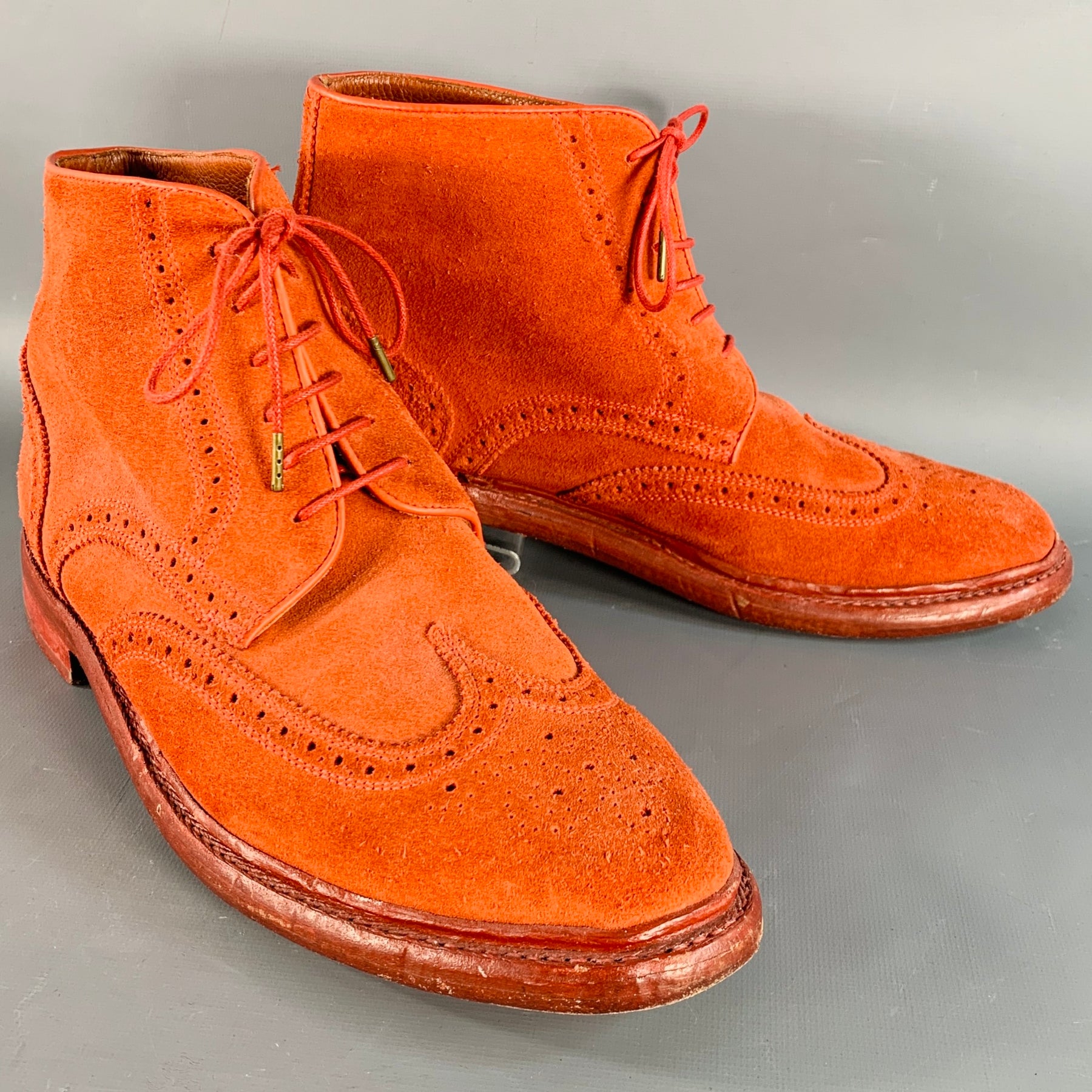 FLORSHEIM by DUCKIE BROWN Size 10 Orange Perforated Suede 
