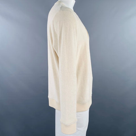 FENDI Size XL Khaki Terrycloth Cotton Blend Crew Neck Sweatshirt