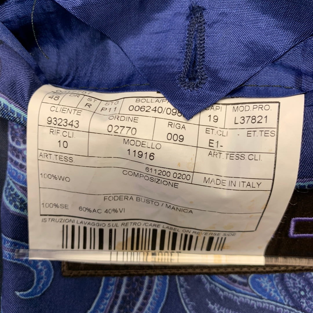 ETRO Size 38 Navy Purple Pinstripe Wool Notch Lapel Suit
