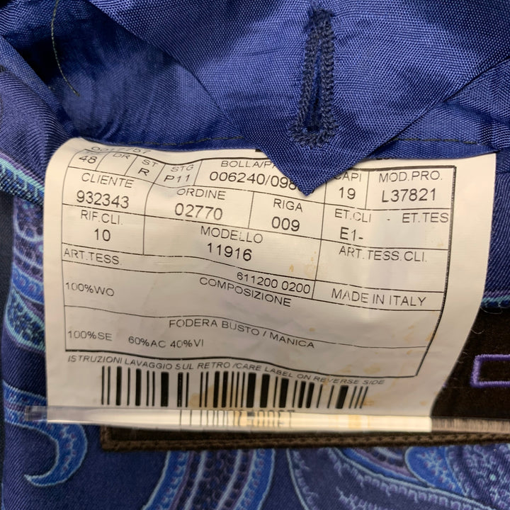 ETRO Size 38 Navy Purple Pinstripe Wool Notch Lapel Suit