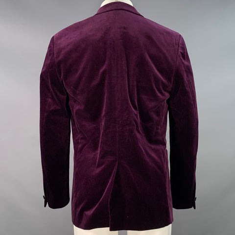 THEORY Size 40 Purple Black Velvet Satin Single Button Tuxedo Sport Coat