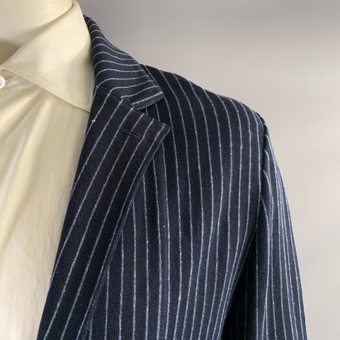 PATRICK ASSARAF Size XL Navy White Pinstripe Linen Cotton Jacket