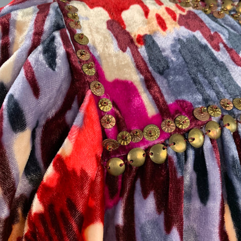 ULLA JOHNSON Size 2 Multi Color Velour Abstract Floral Beaded Blouse