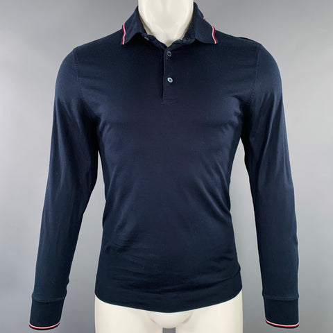 ERMENEGILDO ZEGNA Size M Navy Red White Contrast Trim Cotton Pullover