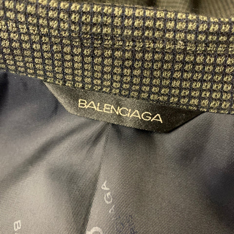 BALENCIAGA Chest Size 38 Black Olive Checkered Wool  Polyamide Sport Coat