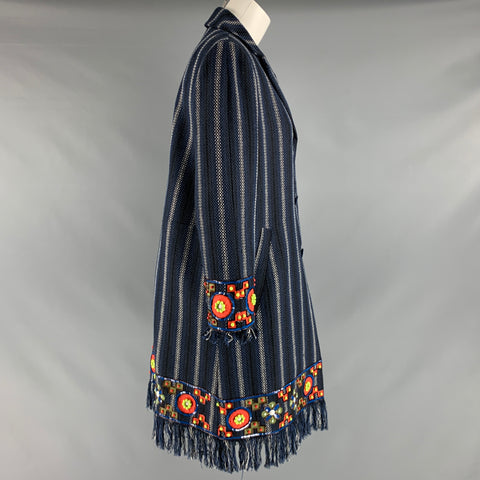 TORY BURCH Taille 8 Manteau à franges en mélange de coton blanc marine