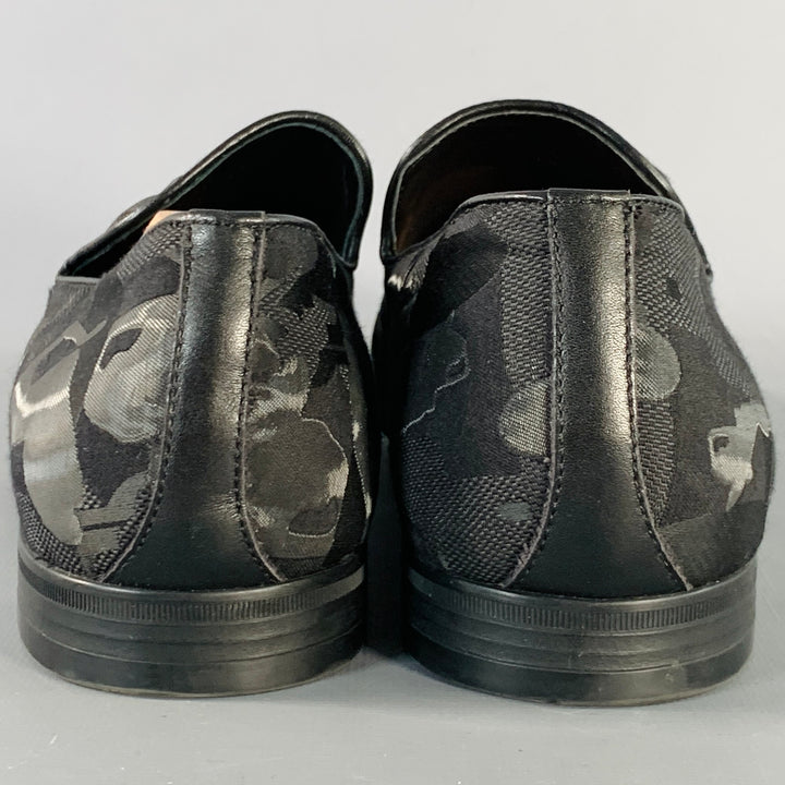 JIMMY CHOO Size 8 Black Grey Camouflage Figures Canvas Slip On Loafers