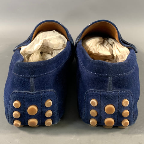 GUCCI Size 11 Blue Suede Slip On Loafers