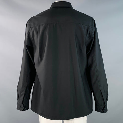 VINTAGE Size L Black Polyester Blend Twill Two Pockets Long Sleeve Shirt