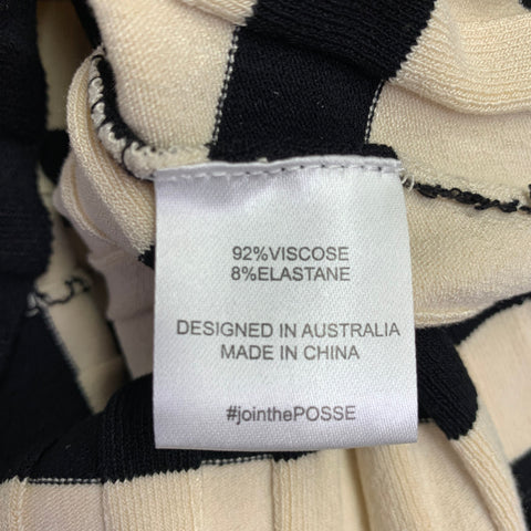 POSSE Size S Black Cream Viscose Blend Stripe Ribbed Dress
