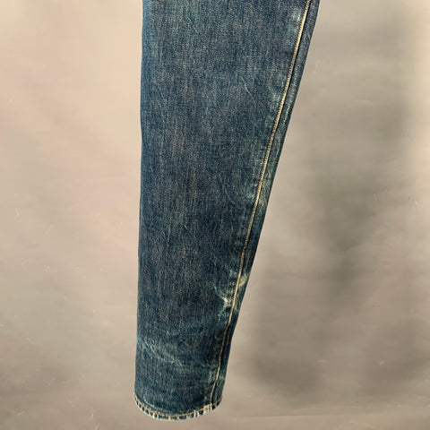 STEVENSON OVERALL CO. Size 38 Blue Distressed Cotton Selvedge Japanese Denim Button Fly Jeans