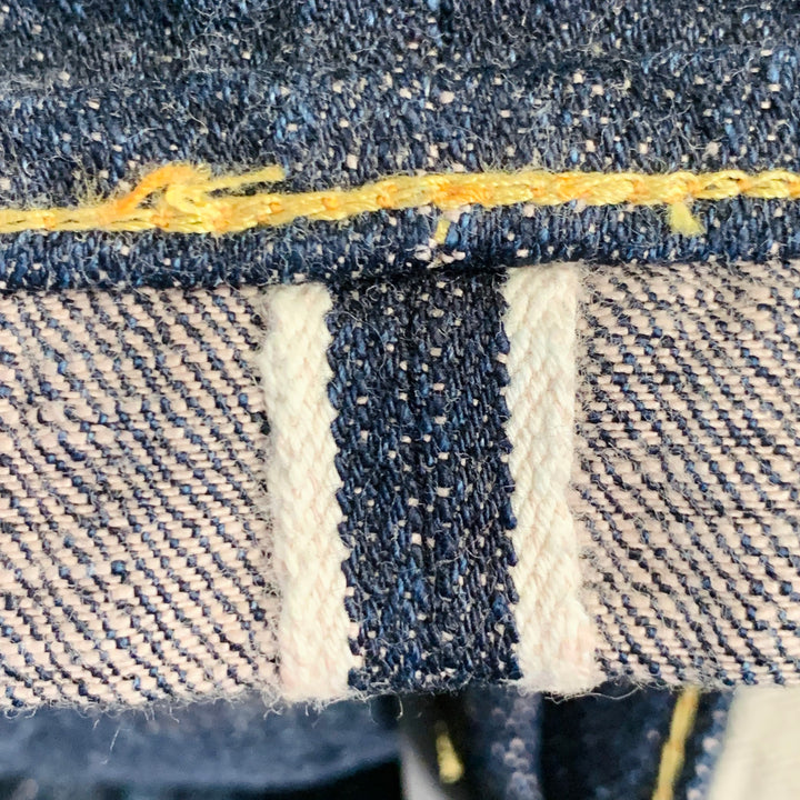 STUDIO D'ARTISAN Size 32 Cherry Blossom Ai-Sa Limited Edition Indigo Textured Cotton 5 Pocket Selvedge Jeans