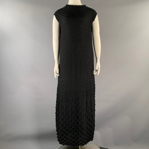 ISSEY MIYAKE FW2000 Size 2 Black Wool  Nylon Textured Tunic Long Dress