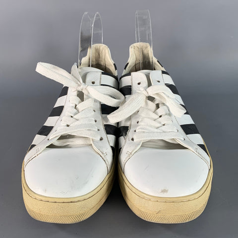 OFF-WHITE Size 9 Black White Stripe Leather Sneakers