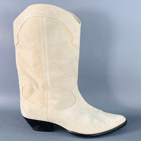 FREDA SALVADOR Size 9.5 Beige Stone Suede Stacked Heel Western Boots