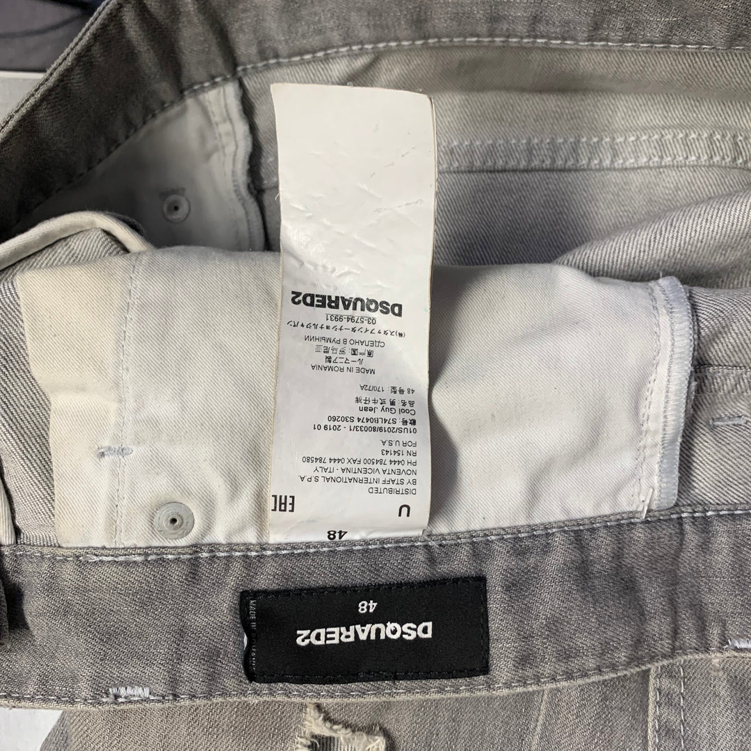 DSQUARED2 Size 32 Grey Distressed Cotton Blend Paint Splatter Straight Button Fly Jeans