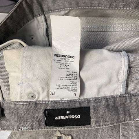 DSQUARED2 Size 32 Grey Distressed Cotton Blend Paint Splatter Straight Button Fly Jeans