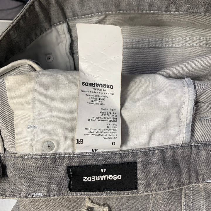 DSQUARED2 Size 32 Grey Distressed Cotton Blend Paint Splatter Straight Button Fly Jeans