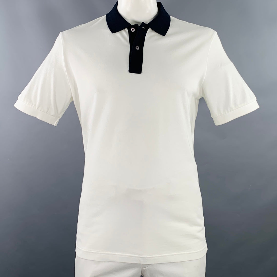 PRADA Size XXL White Navy Contrast Trim Cotton Pique Half Placket Polo