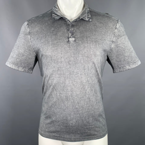 JOHN VARVATOS * U.S.A. Size M Grey Distressed Cotton Half Placket Polo