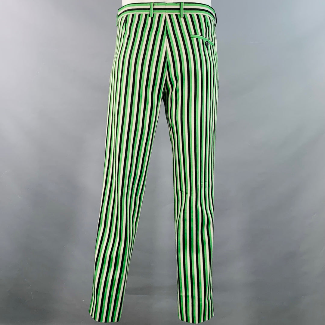WALTER VAN BEIRENDONCK SS17 Size 42 Long Green Black White Wool Cotton Stripe Suit