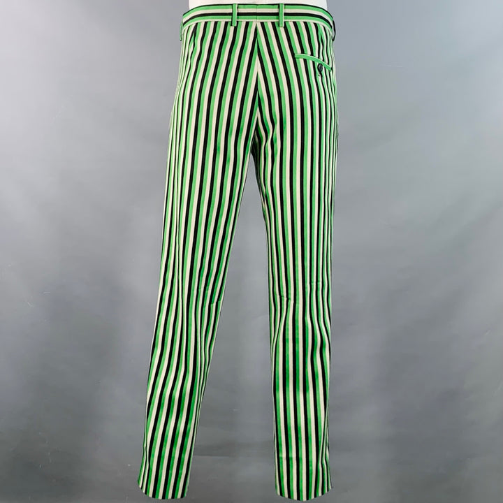 WALTER VAN BEIRENDONCK SS17 Size 42 Long Green Black White Wool Cotton Stripe Suit