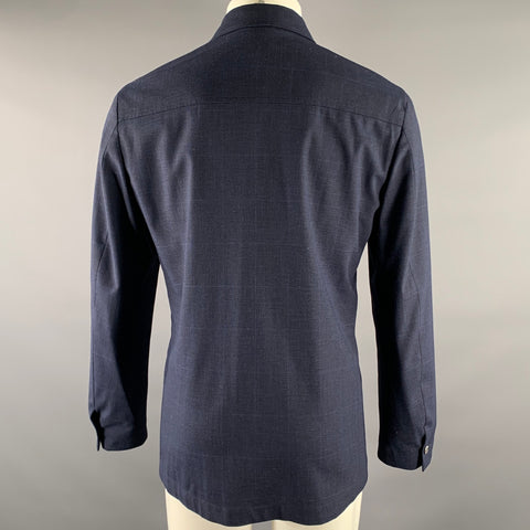 KLEIN EPSTEIN & PARKER Size XL Navy Plaid Wool Blend Jacket