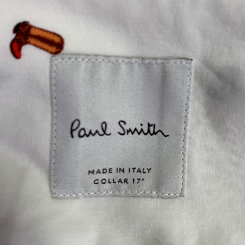 PAUL SMITH Size L White Multi Color Picture Cotton Long Sleeve Shirt