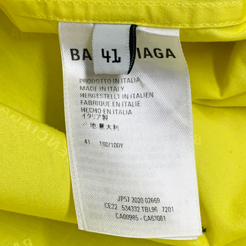 BALENCIAGA Size M Yellow White Logo Cotton Button Down Collar One Pocket Oversized Short Sleeve Shirt