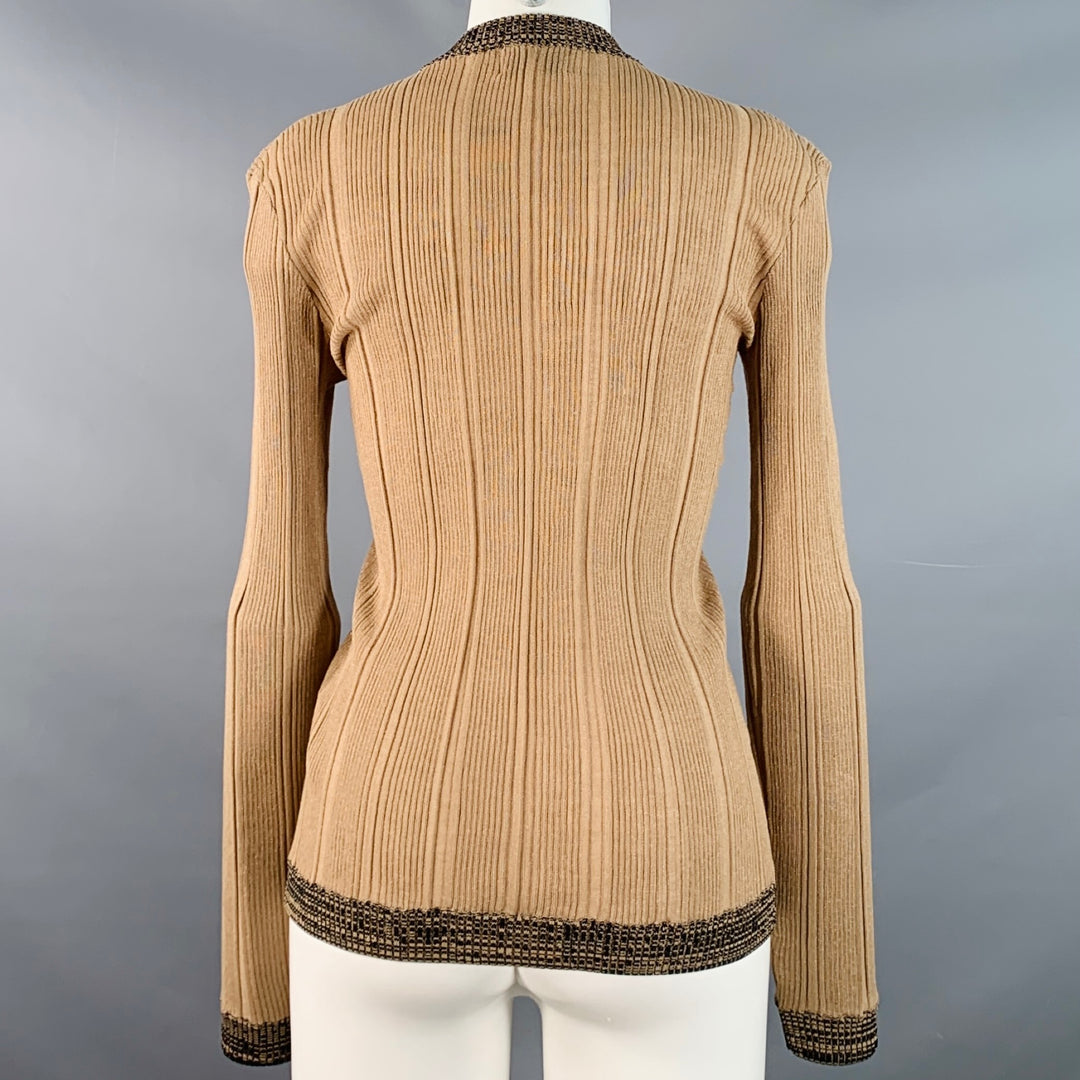 GANNI Size M Brown Cotton Blend Rib Knit Stretch Pullover