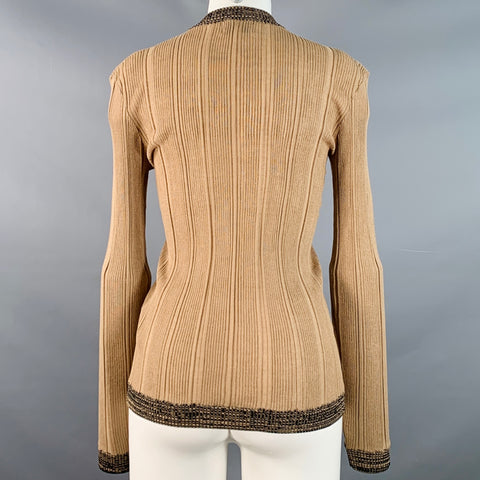 GANNI Size M Brown Cotton Blend Rib Knit Stretch Pullover