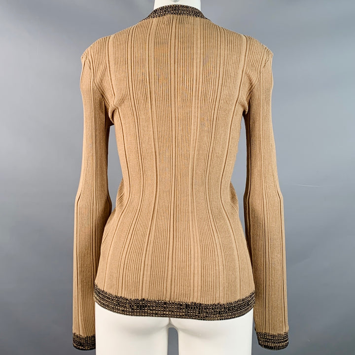 GANNI Size M Brown Cotton Blend Rib Knit Stretch Pullover