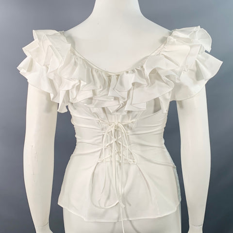 ANNE FONTAINE Size 10 White Cotton Ruffled Sleeveless Dress Top