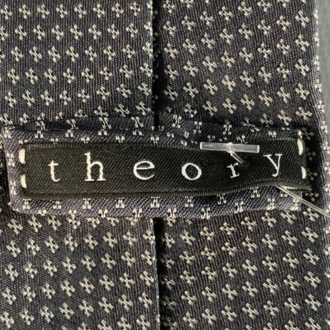THEORY One Size Black White Dots Silk Jacquard Skinny Tie