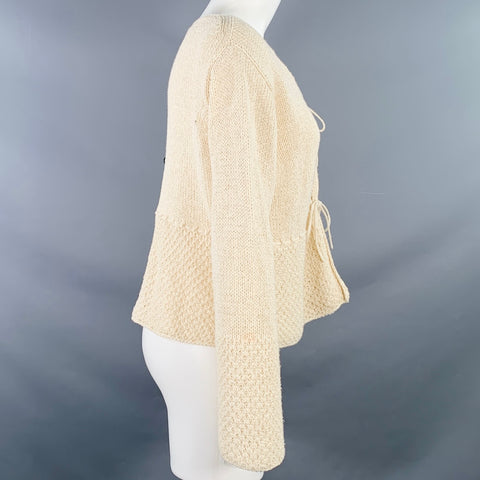 MARGARET OLEARY Size 2 Beige Cotton Silk Textured Knit Tied Front Cardigan