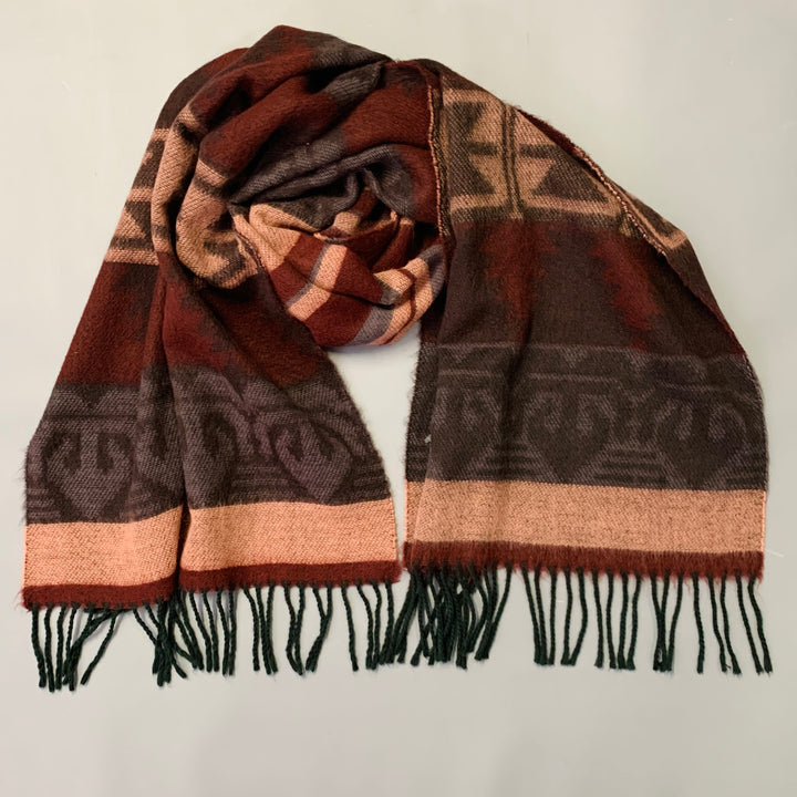 FENDI Red Pink Stripe Acrylic Fringe Scarf Shawl