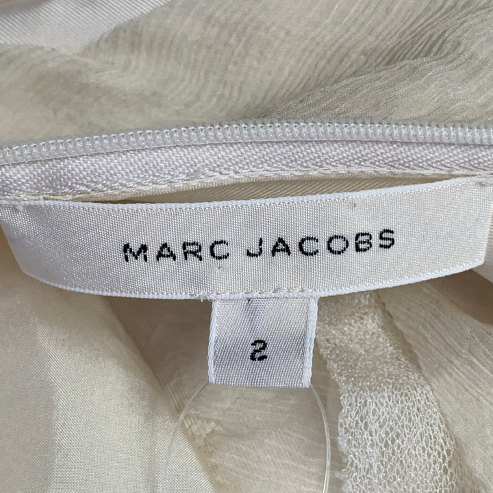 MARC JACOBS Size 2 Cream Silk Leaves Raw Edges Sleeveless Evening Gown
