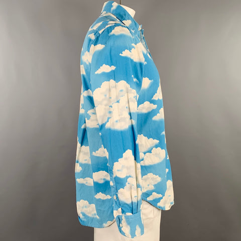 GITMAN BROS Size L Blue White Clouds Cotton Long Sleeve Shirt