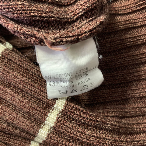 GIORGIO ARMANI Size S Brown White Rib Knit Cotton & Rayon V Neck Sweater