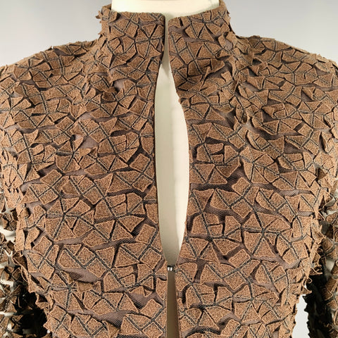 AKRIS Size 10 Brown Viscose Blend Embroidered Jacket Blazer