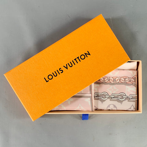 LOUIS VUITTON White Pink Chain Link Monogram Silk Scarf