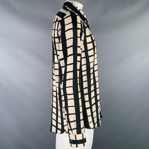 PAUL SMITH Size XL Cream Black Window Pane Viscose Button Up Long Sleeve Shirt