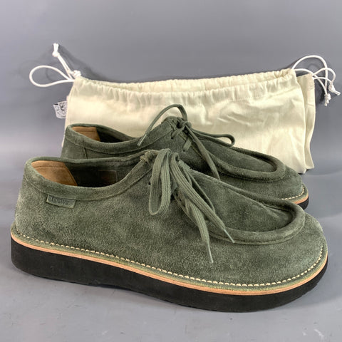 LOEWE Size 12 Green Textured Suede Chukka Lace Up Shoes
